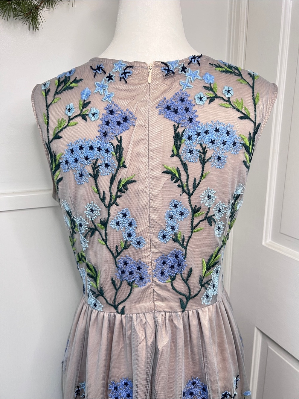 Sundance Forget Me Not Floral Embroidered Tulle Fit & Flare Dress in Blue Nude - Picture 6 of 11
